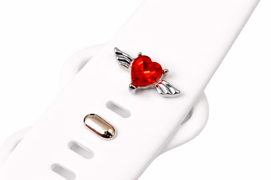 Red Heart Stone Angel Wing Charm for Watch Bands