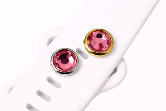 Pink Rose October Colored Birthstone Charm for Watchbands