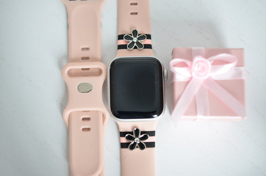 Designer Striped Apple Watch Band - Pink Black and Pink Stripes