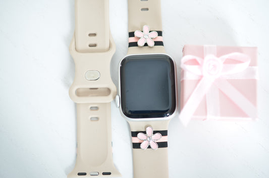 Apple watch band beige, pink and black striped band