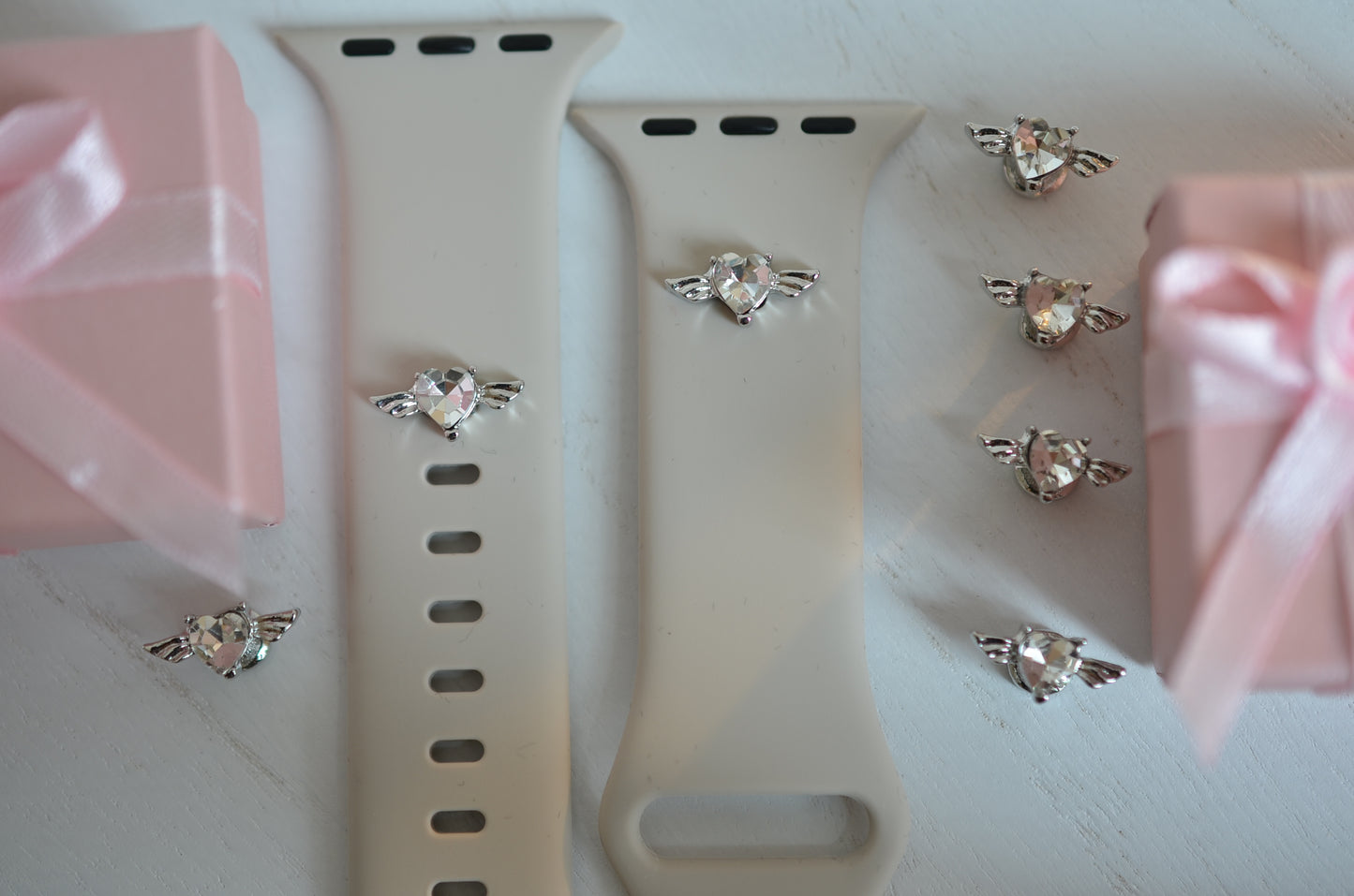Clear Stone Heart Stone Angel Wing Charm for Watch Bands