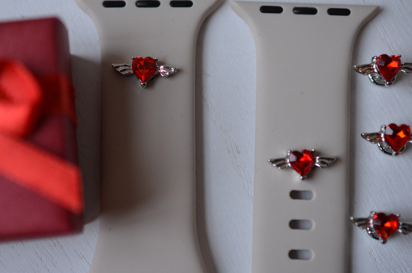 Red Heart Stone Angel Wing Charm for Watch Bands