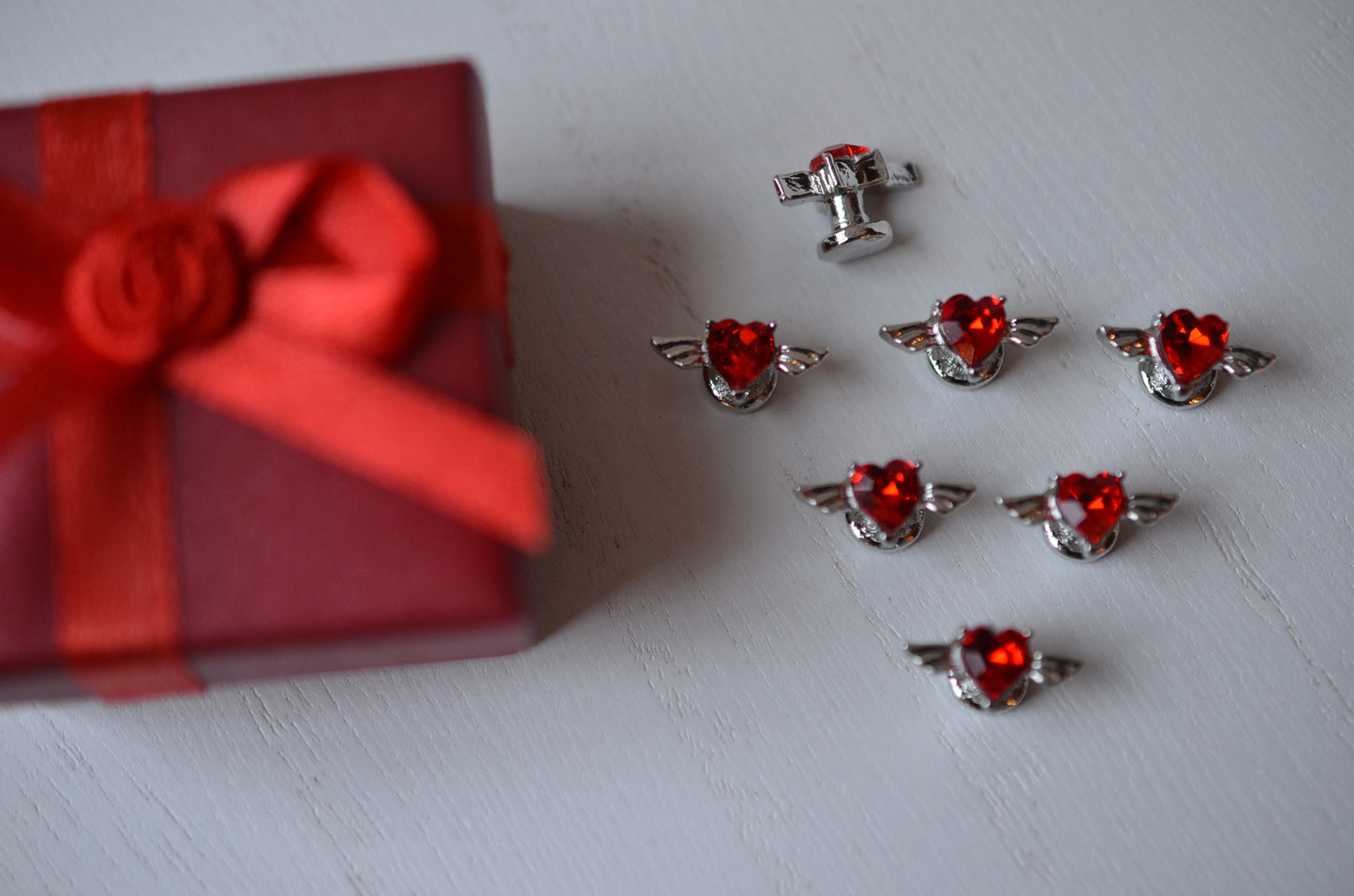 Red Heart Stone Angel Wing Charm for Watch Bands