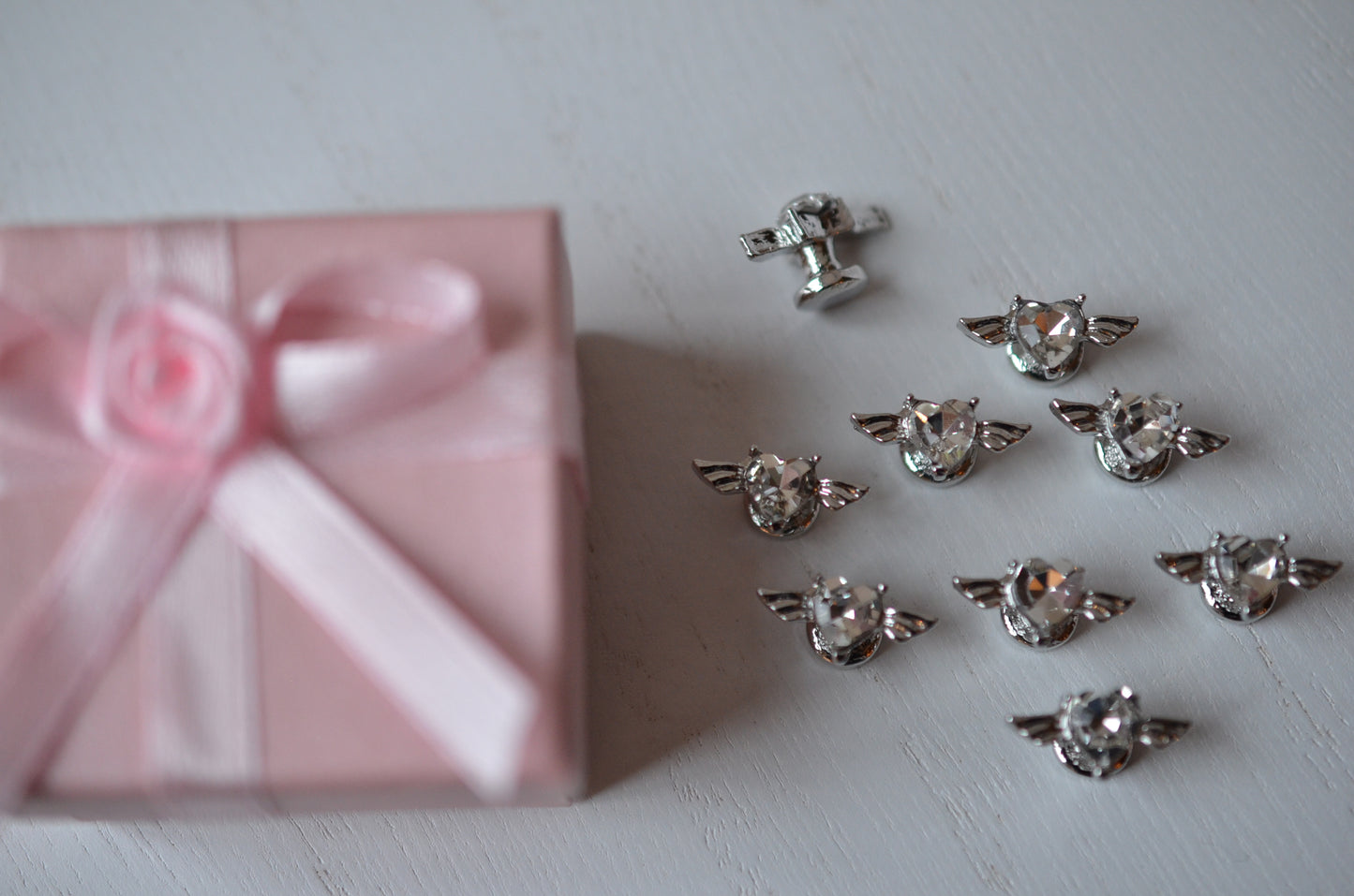 Clear Stone Heart Stone Angel Wing Charm for Watch Bands