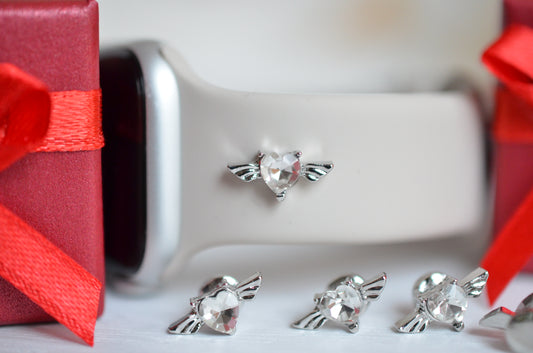 Clear Stone Heart Stone Angel Wing Charm for Watch Bands