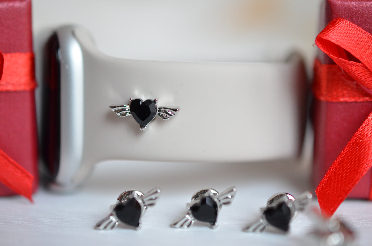 Black Heart Stone Angel Wing Charm for Watch Bands