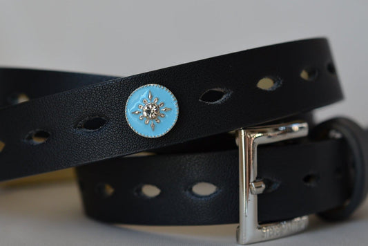 Beautiful Blue Stone with Clear Rhinestone Charm for Belts, Bags and Watch Bands