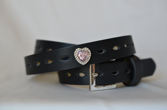 Pink Heart with Rhinestone Charm for belts, bags and watch bands