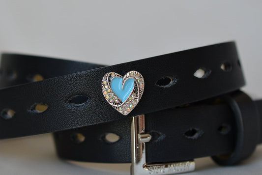 Beautiful Blue Heart with AB Rhinestone Charm for Belts, Bags and Watch Bands