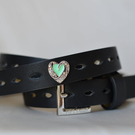 Light Green Heart with Multitone Stone Charm for belts, bags and watch bands