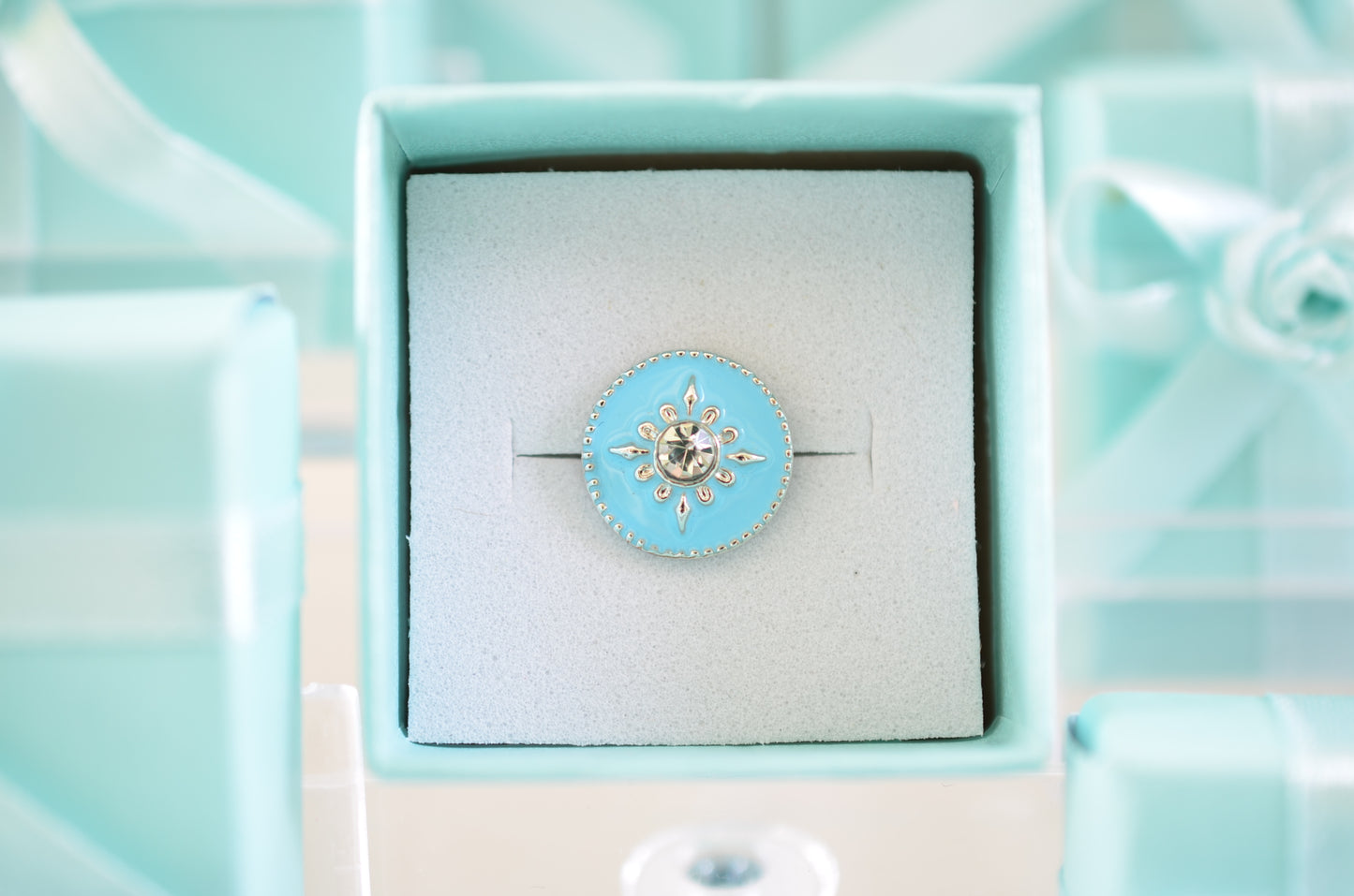 Beautiful Blue Stone with Clear Rhinestone Charm for Belts, Bags and Watch Bands