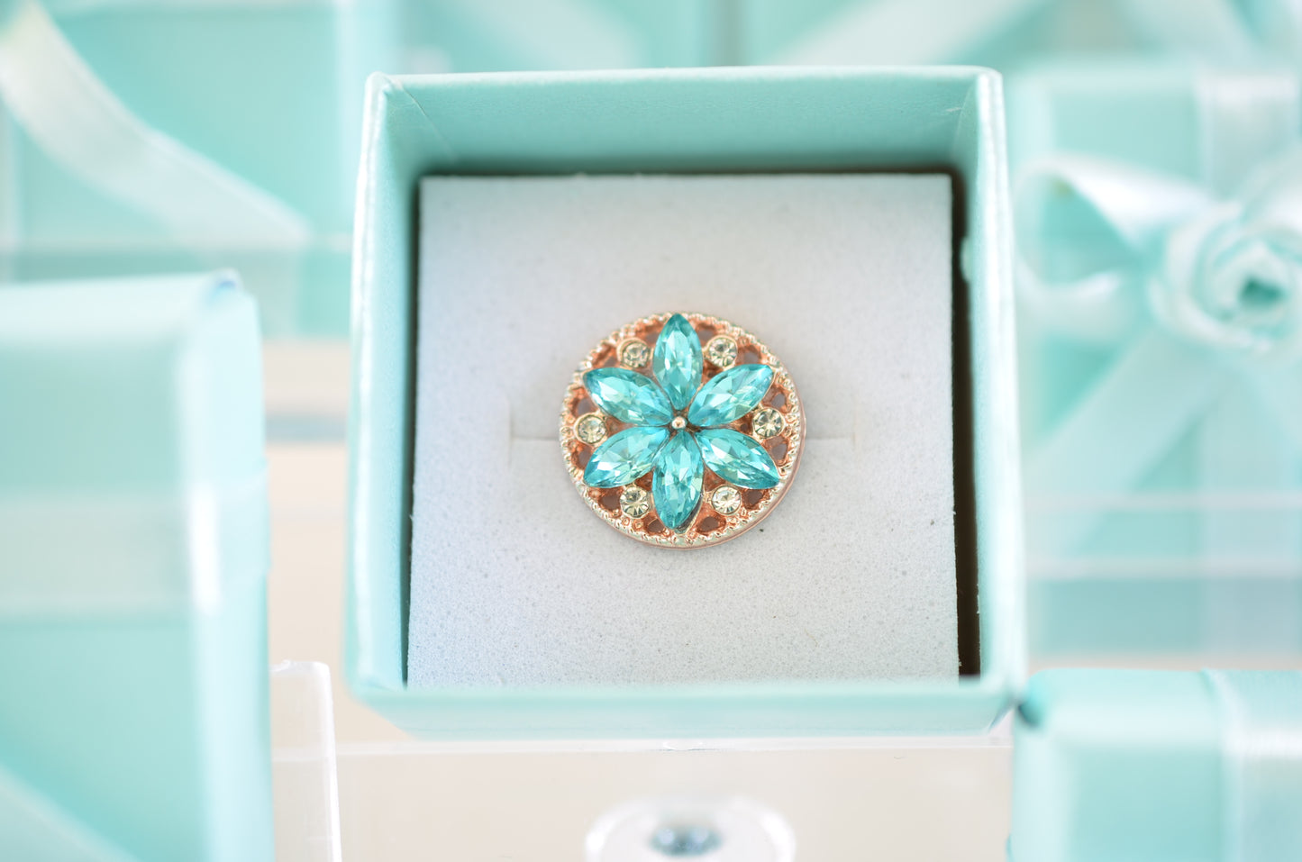 Light Blue Flower and Gold Coated Charm for Belt, Bag and Watch Bands