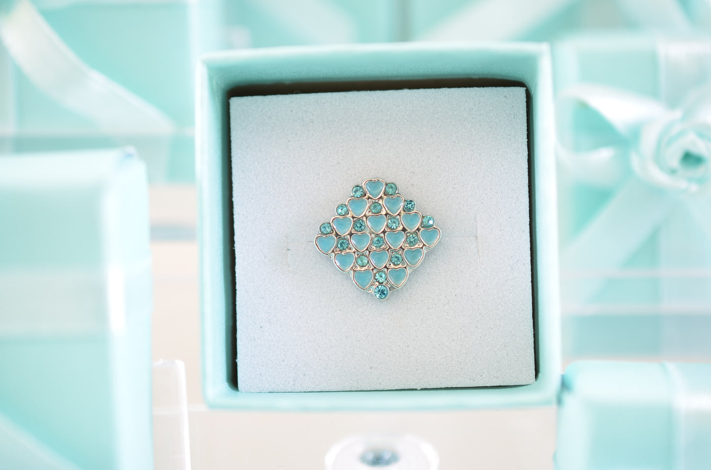 Square Blue Heart Charm for Belt, Bag and Watch Bands