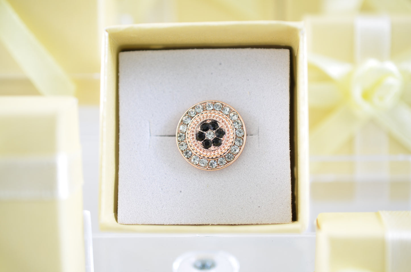 Gold Coated, Black and Clear Stone Design Charm for Belts, Bags and Watch Bands