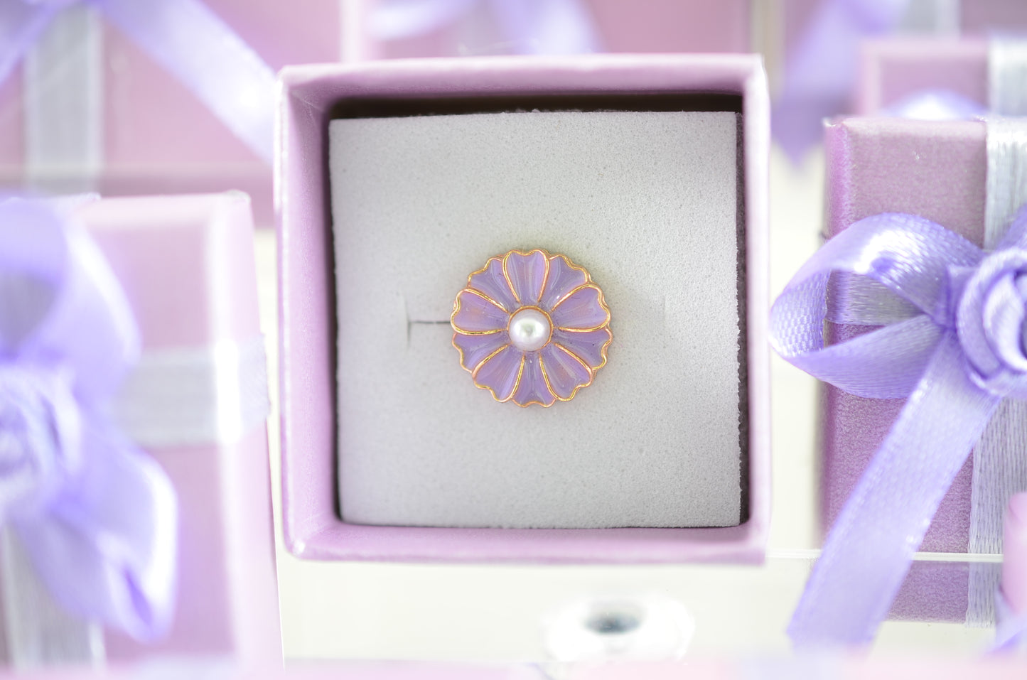 Purple Flower Charm with Pearl for belts, bags and watch band charms