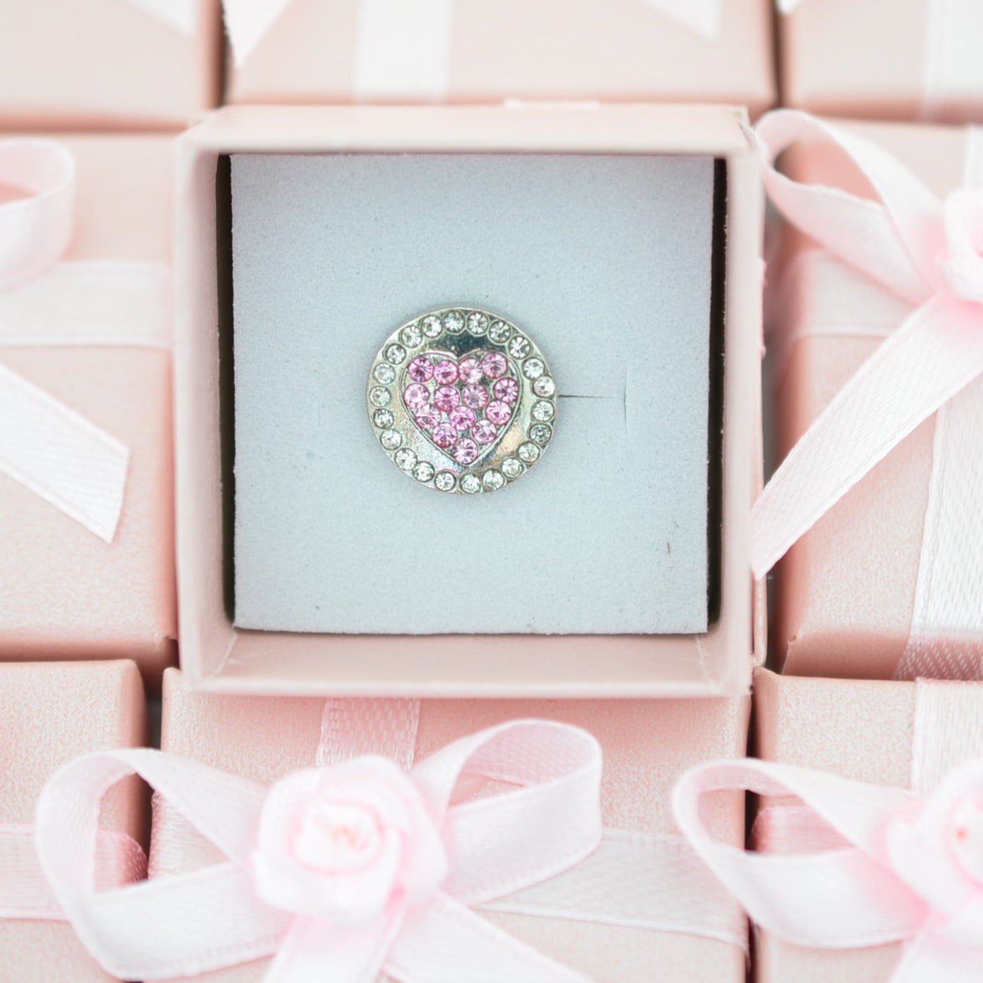 Pink Heart and Clear Stone Charm for Watch Bands and Belts