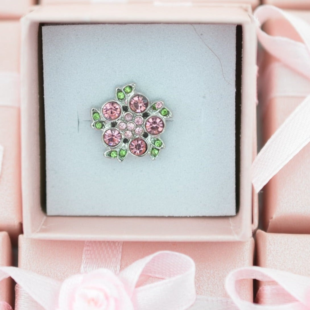 Pink Flower charm with green pedals for watch bands and belts