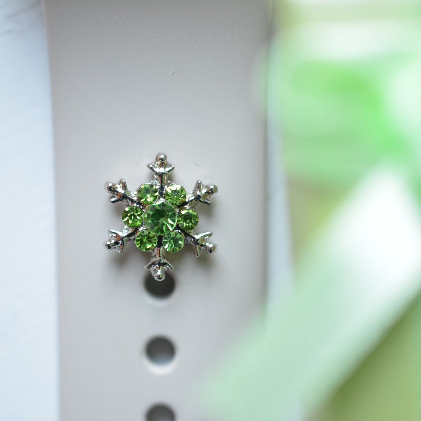 green stone snowflake watch band charm
