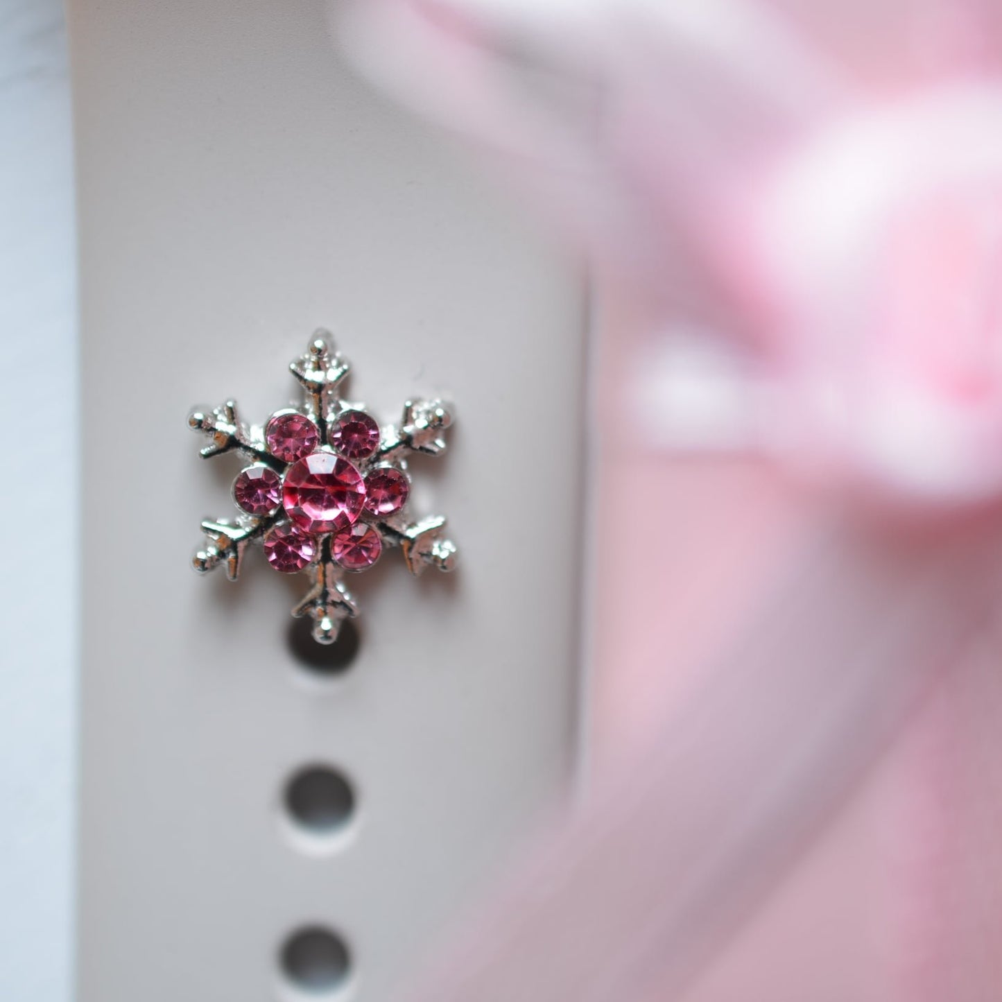 pink snowflake watch band charm