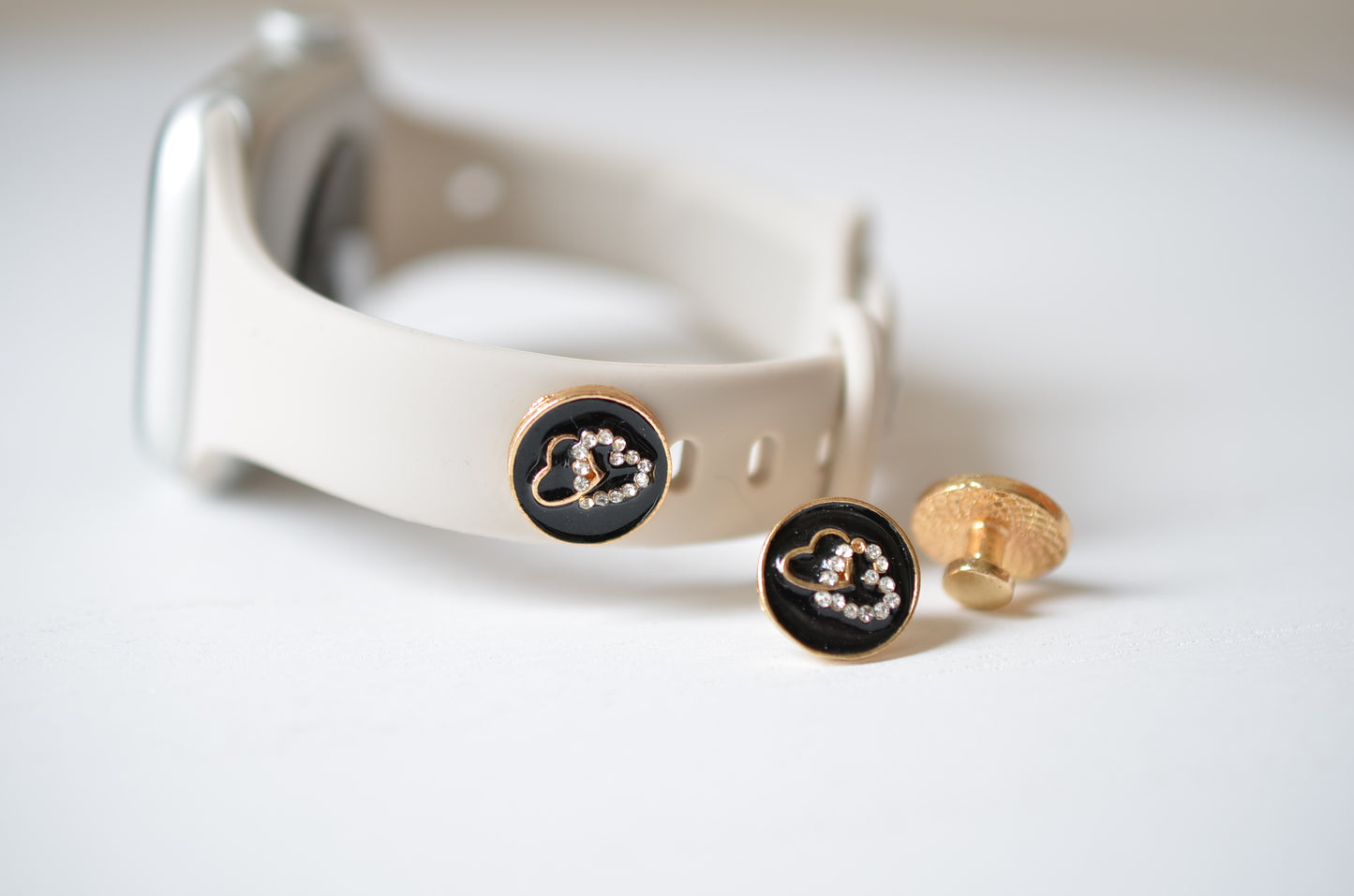 Double Heart Watch Band Charm (Gold and Black)