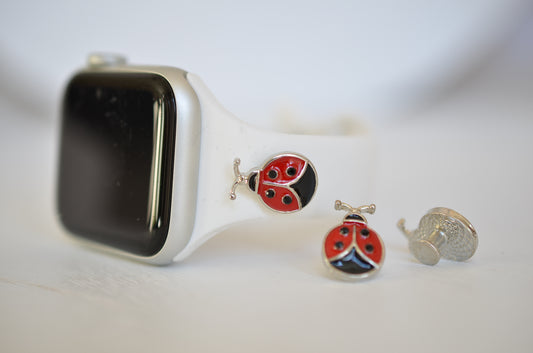 Ladybug Jewelry Charm for Watch Bands (Silver, Black and Red Color Theme)