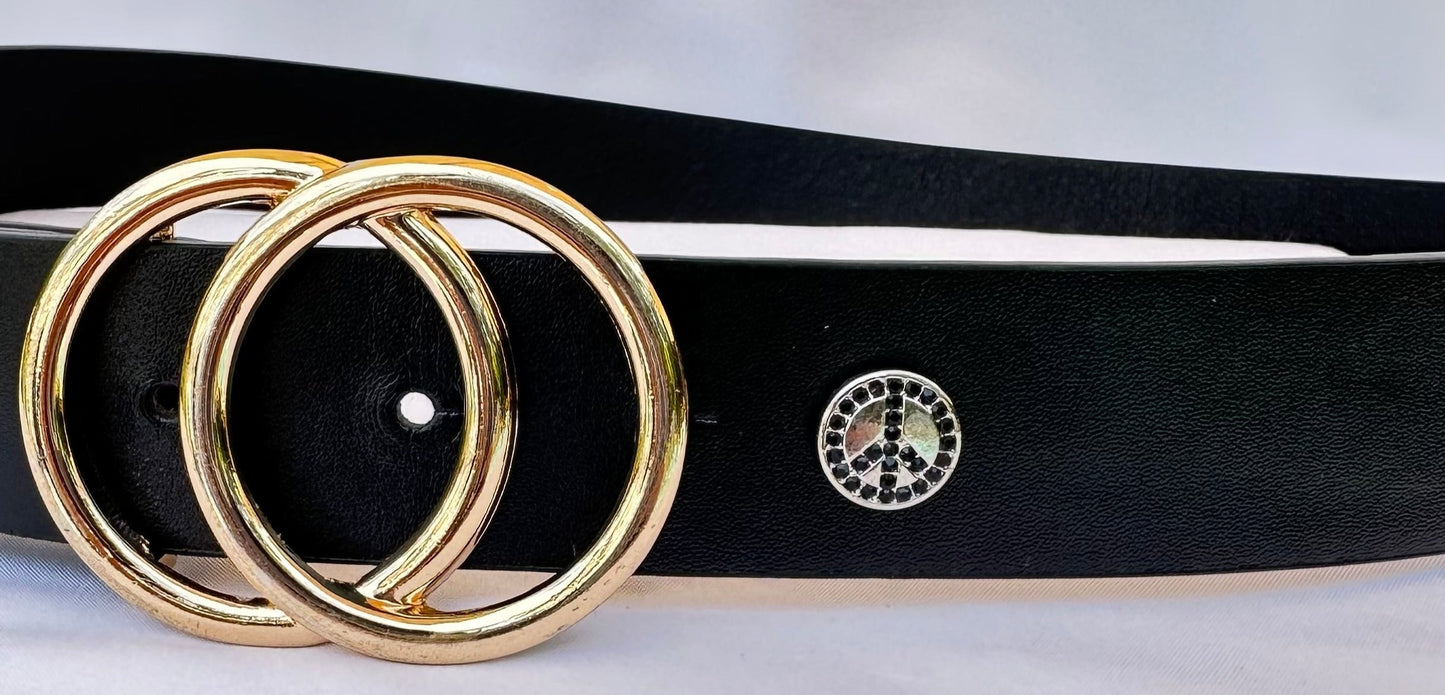 Black Stone Peace Sign Charm for Belts, Bags and Watch Bands