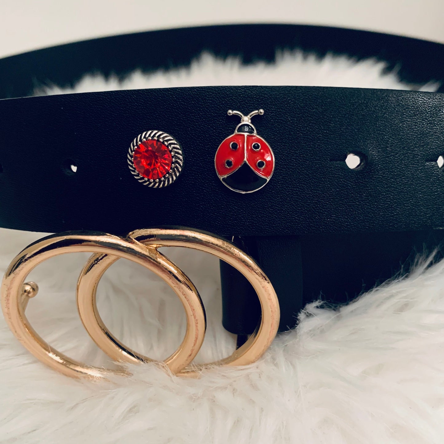 Lady Bug Charm with Stones for Belts and Bags
