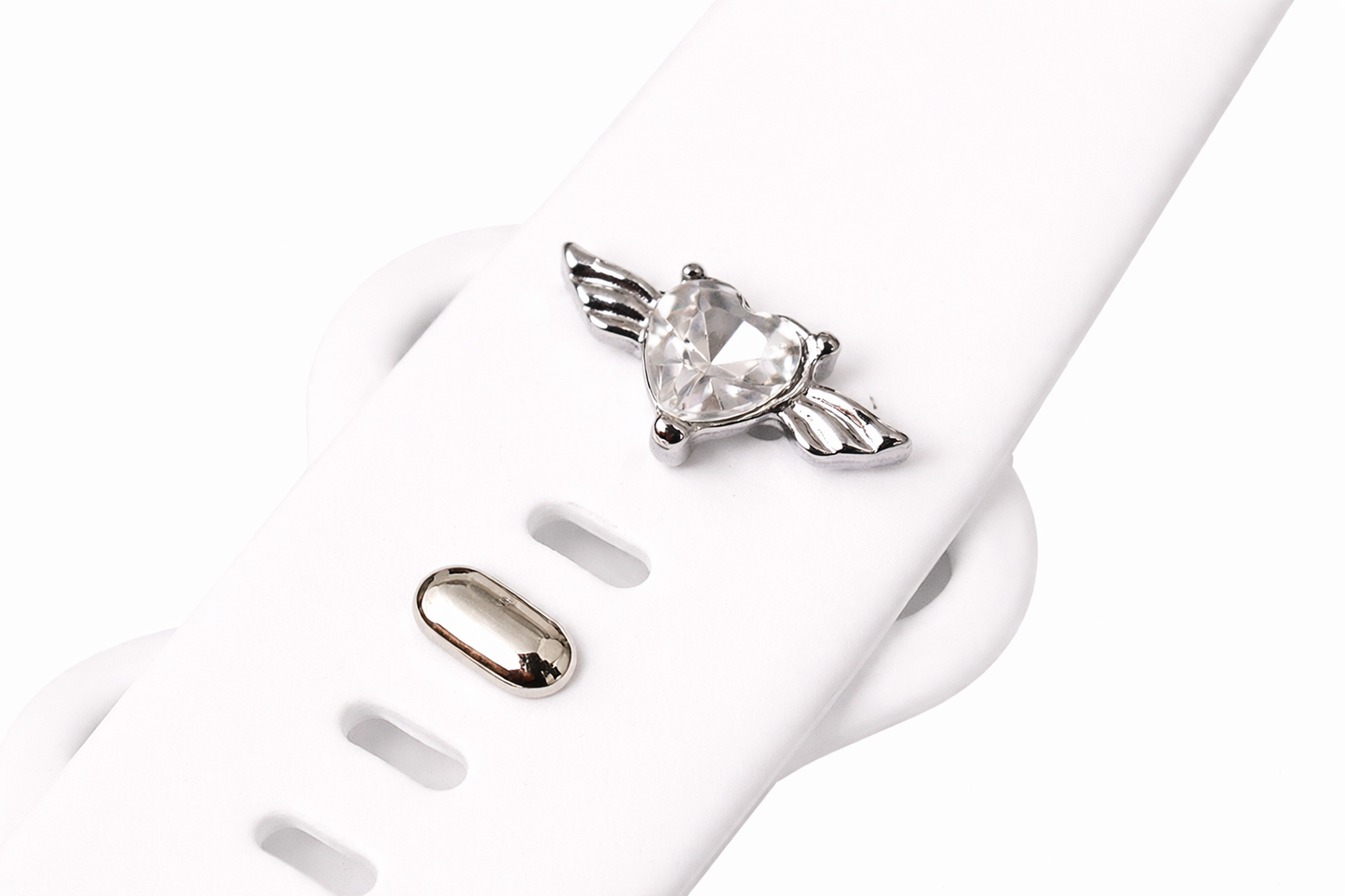 Clear Stone Heart Stone Angel Wing Charm for Watch Bands