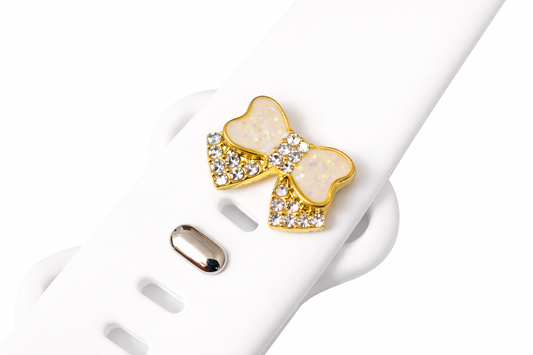 Pretty White Ribbon Bow Charm for Watch Bands