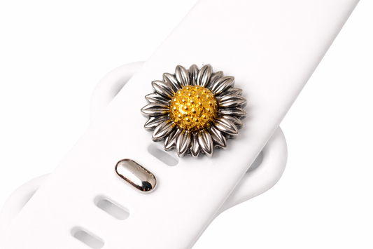 Two Tone Silver Sunflower Charm with Clear Rhinestones