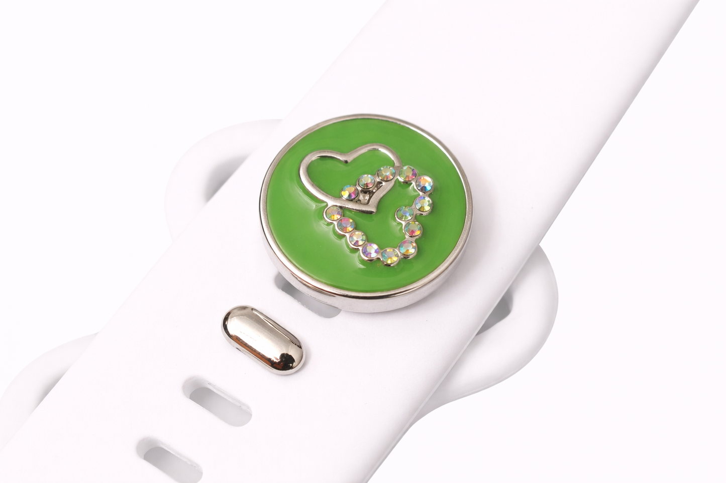 Green Double Heart Jewelry Charm with Rhinestones