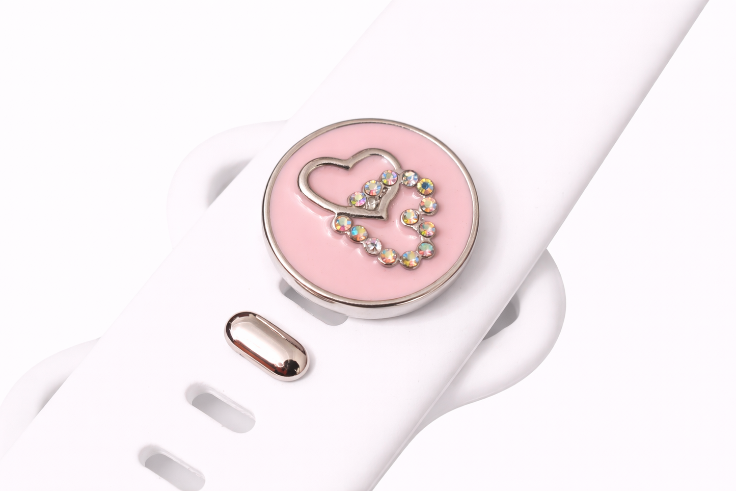 Pink Double Heart Jewelry Charm with Rhinestones
