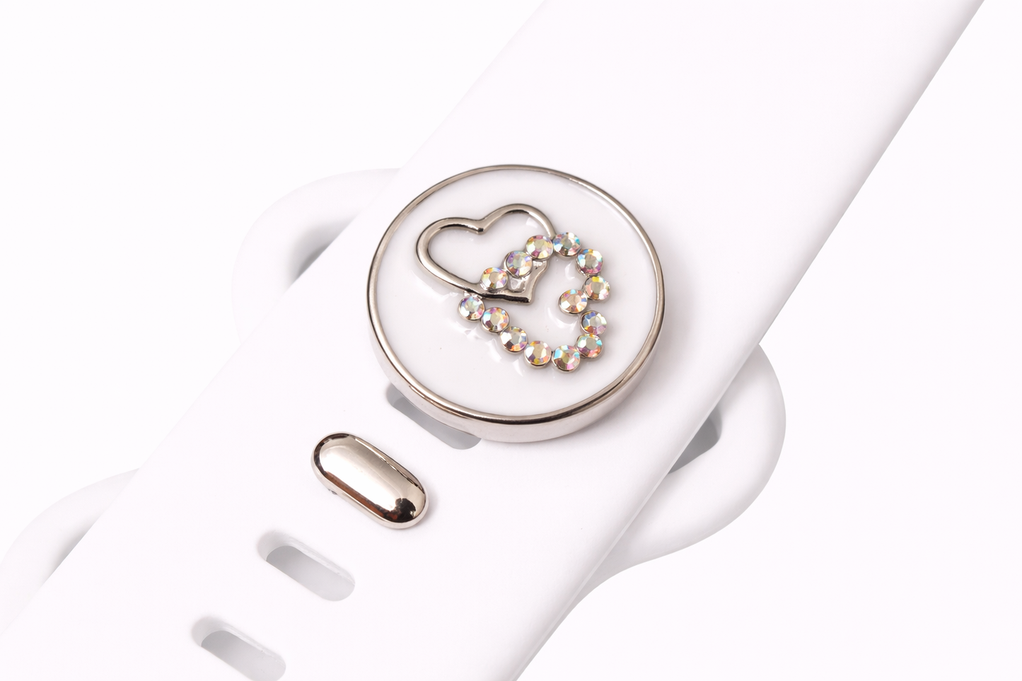 Double Heart Watch Band Charm (Silver and White)
