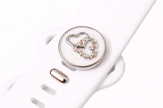 Double Heart Watch Band Charm (Silver and White)