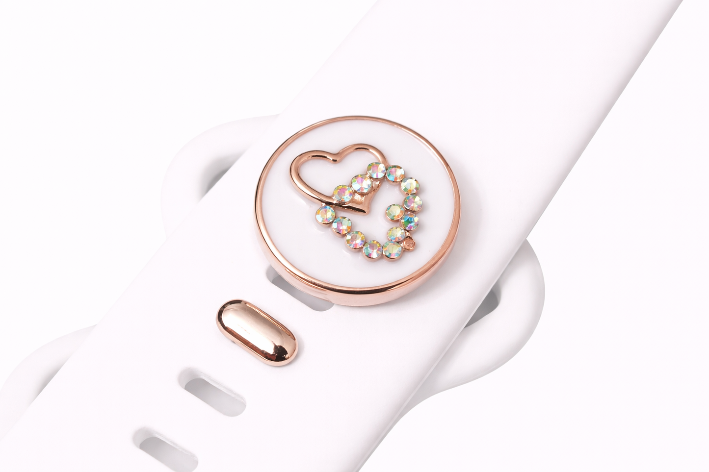 Double Heart Watch Band Charm (Gold and White)