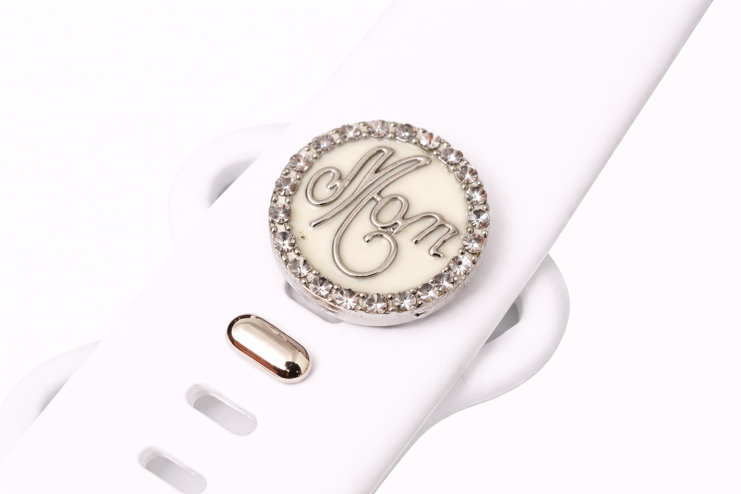 Pretty White Mom Charm with Clear Rhinestones