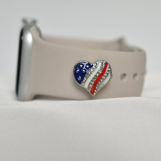 Heart Red, White and Blue Charm for Belt, Bag and Watch Bands
