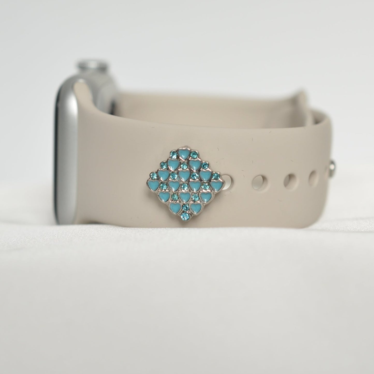 Square Blue Heart Charm for Belt, Bag and Watch Bands