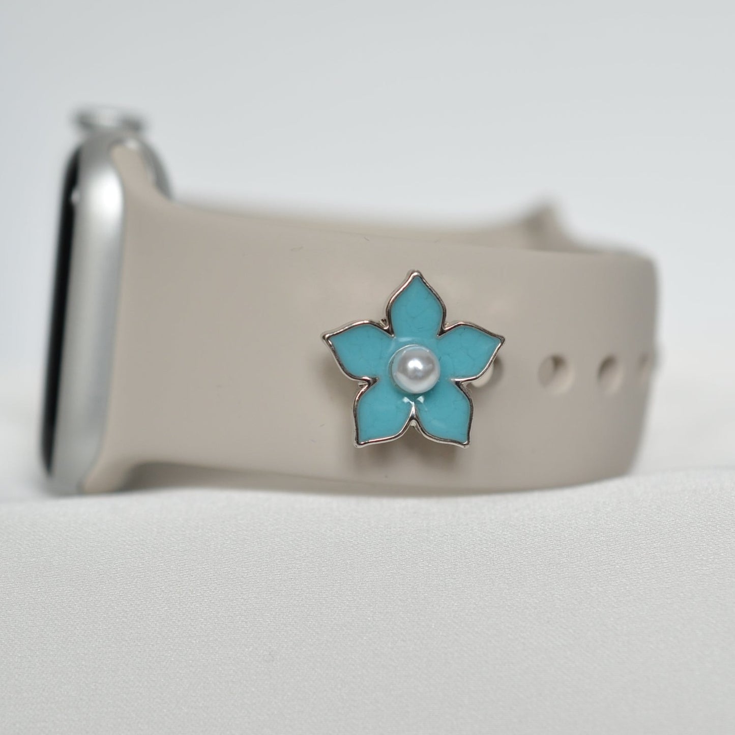 Blue Flower with Pearl Center Charm for Belt, Bag and Watch Bands