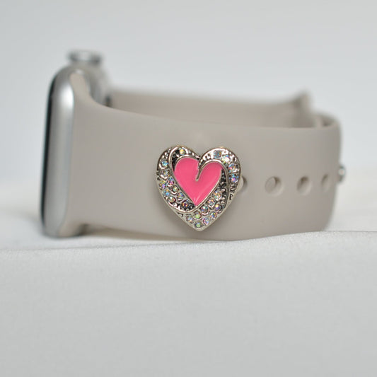 Pink Heart Charm for Belts, Bags and Watch Bands