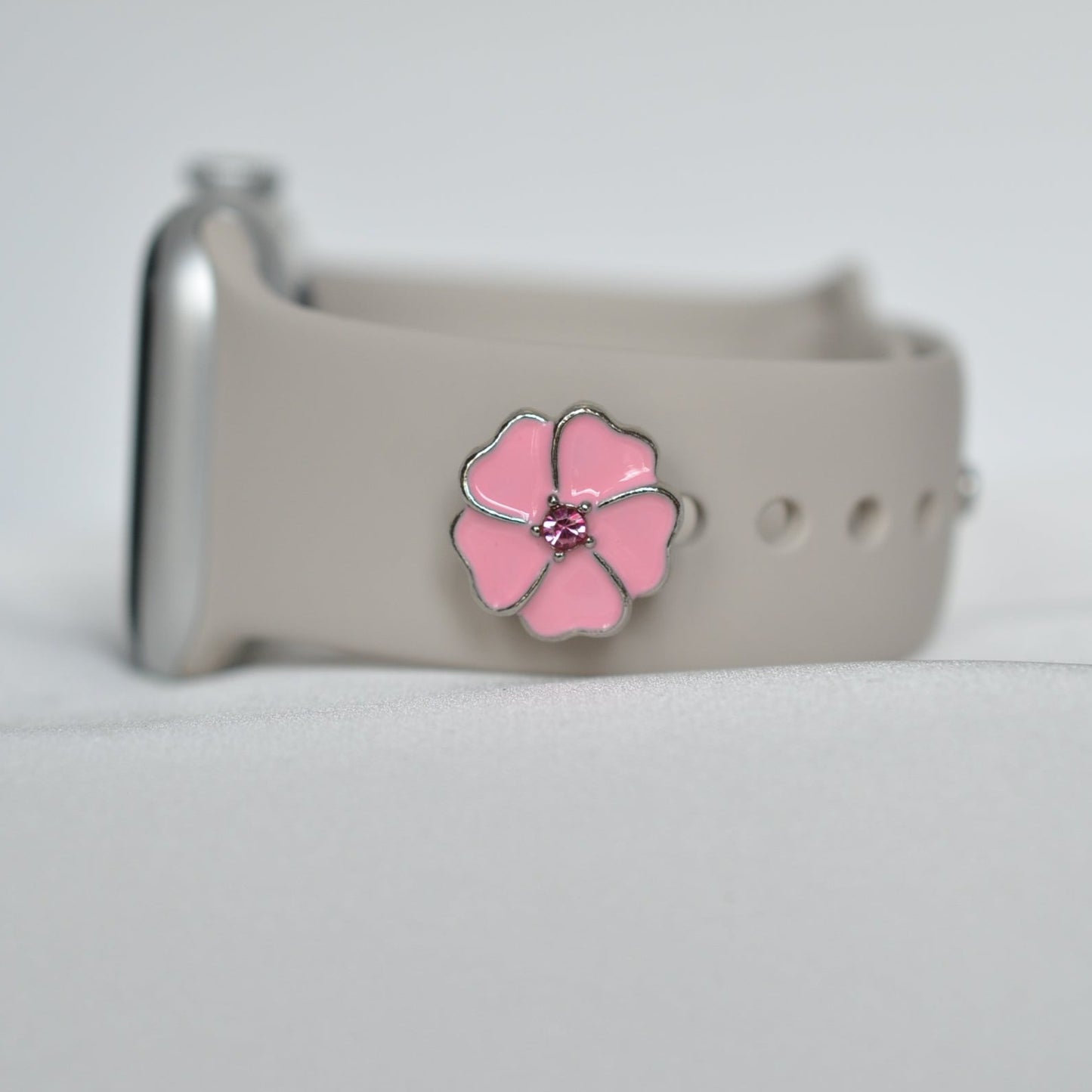 Pink Flower with Pink Center Stone Charm for Belts, Bags and Watch Bands