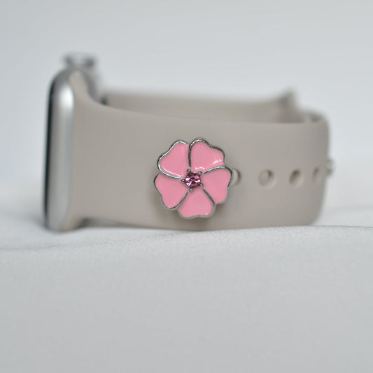 Pink Flower with Pink Center Stone Charm for Belts, Bags and Watch Bands