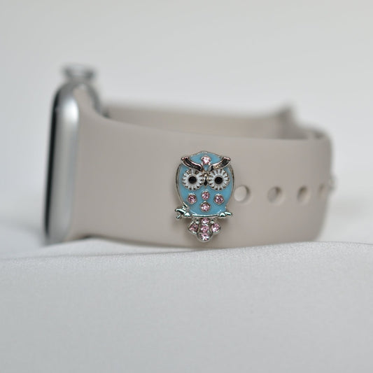 Blue and Pink Owl Charm for Belt, Bag and Watch Bands