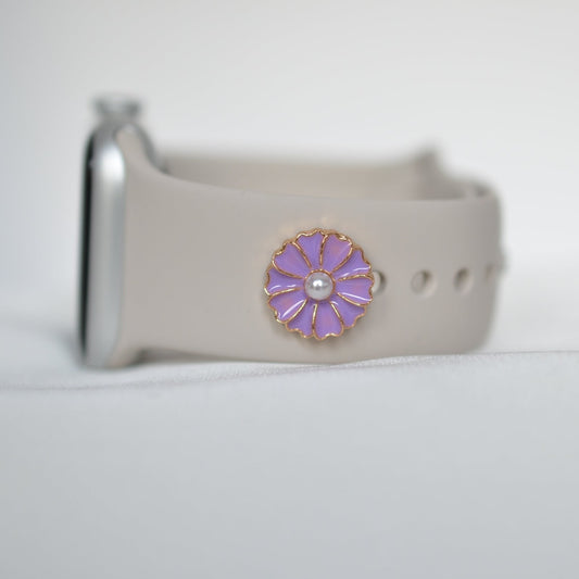 Purple Flower Design with Pearl Center Stone Charm for Belts, Bags and Watch Bands