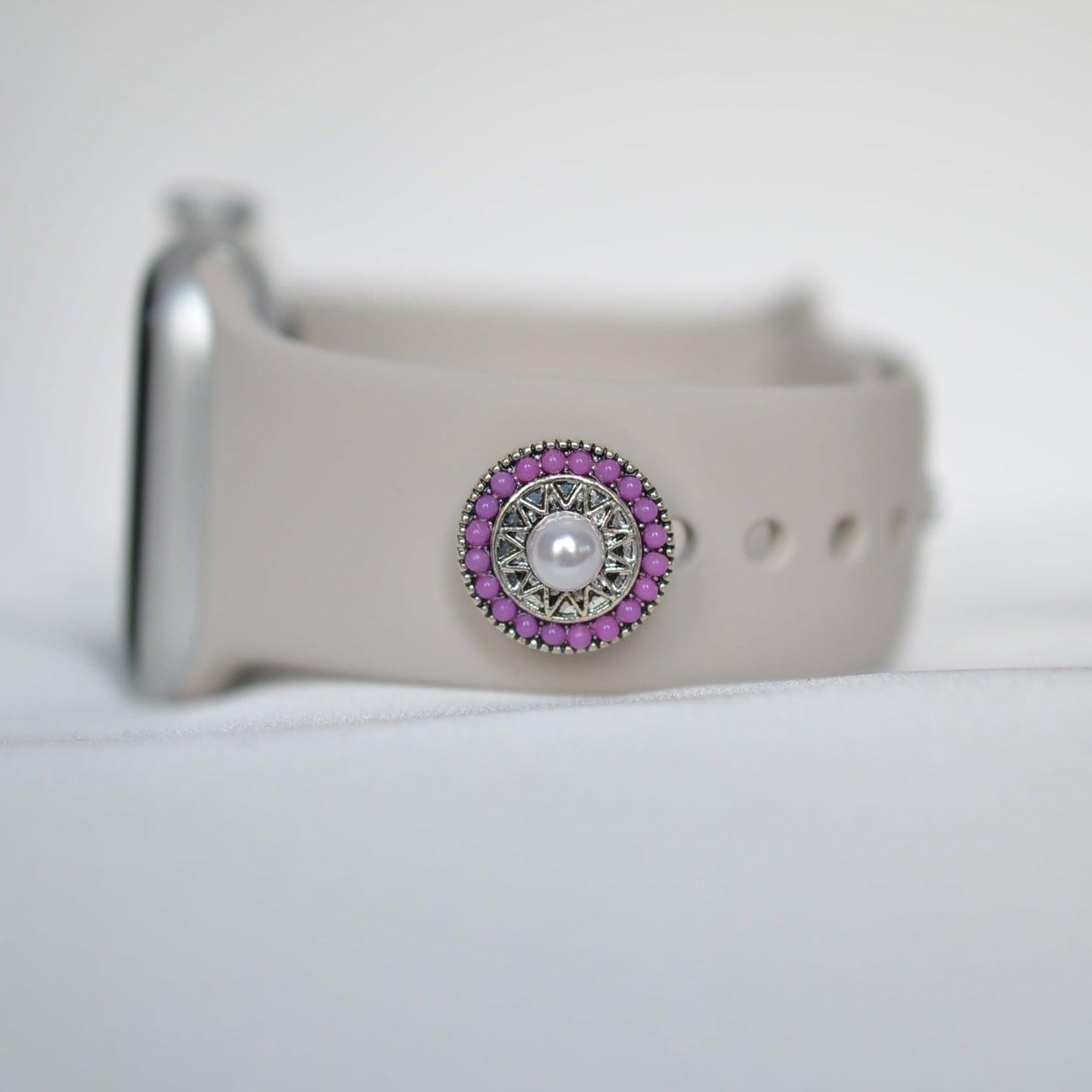 Purple Stones with Center Pearl Charm for belts, bags and watch band charms