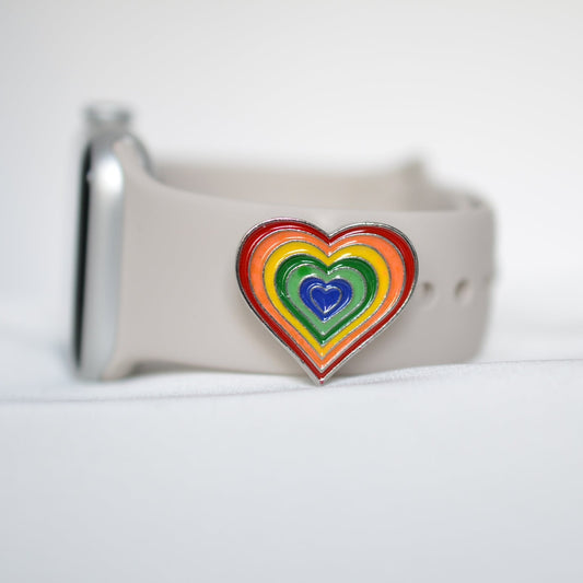 Rainbow, LGBTQ, Gay Pride Heart Charm for Belts, Bags and Watch Bands