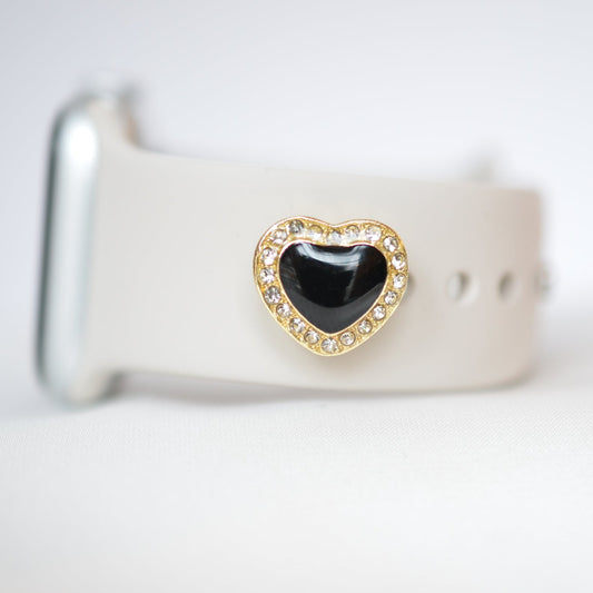 Gold Coated and Black Heart Charm for Belts, Bags and Watch Bands