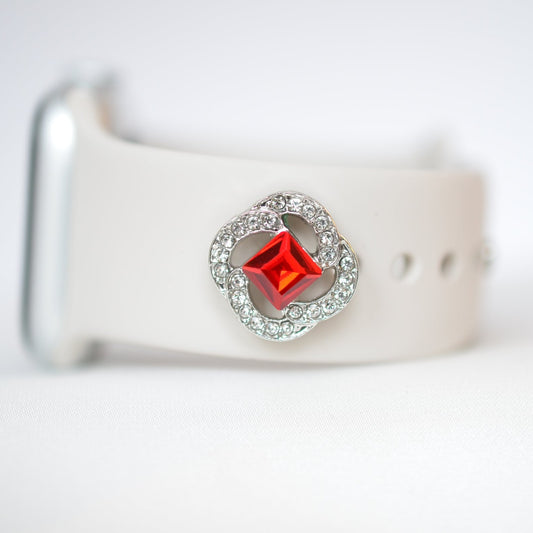 Red Square Stone Charm for Belts, Bags and Watch Bands