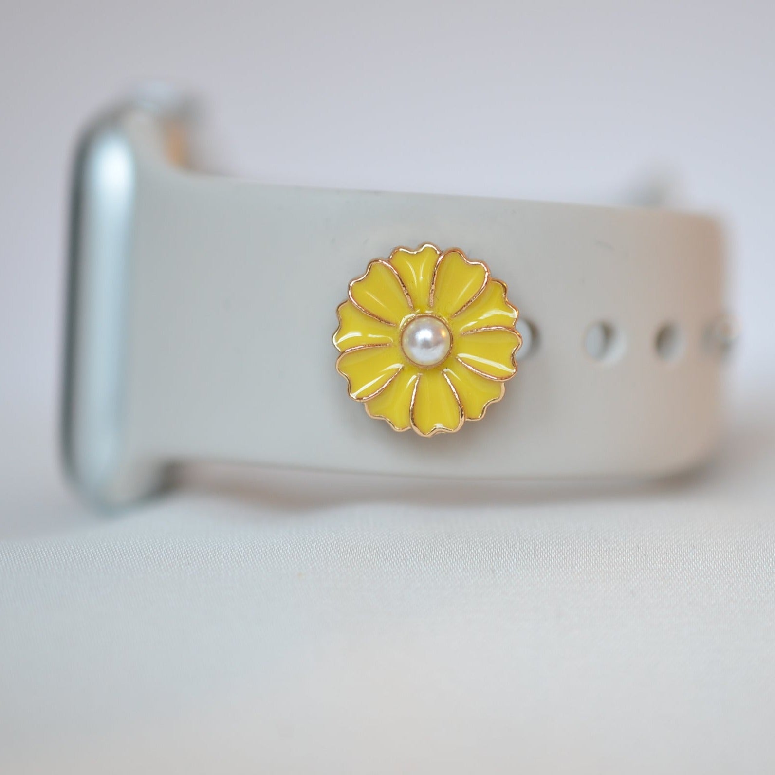 Yellow Flower with Pearl Stone Charm for Belts, Bags and Watch Bands