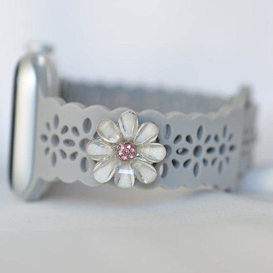 Light Grey Flower Pattern Apple Band with Charm
